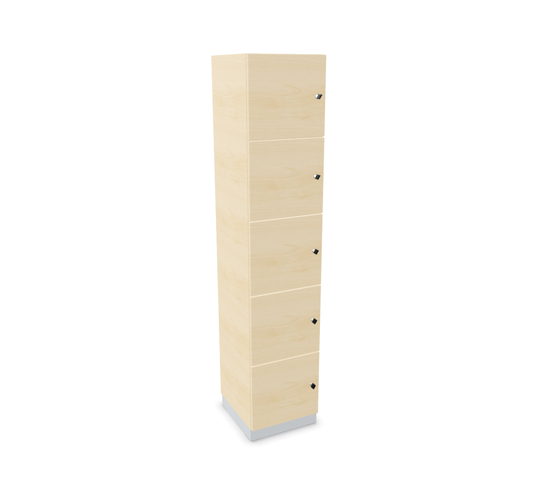 Allvia Schließfachschrank von Assmann Büromöbel: Hoher, schmaler Garderobenschrank mit fünf abschließbaren Fächern in Holzoptik.